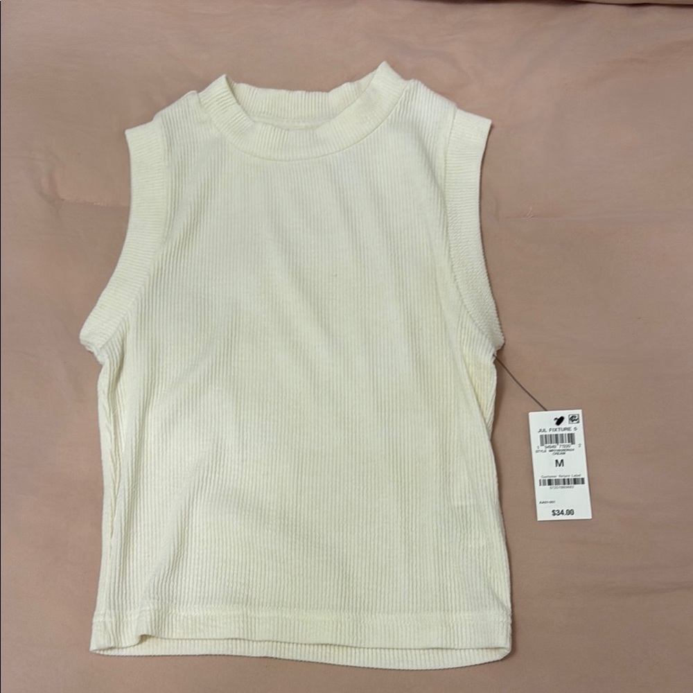 Cream Fitted Ribbed Muscle Tee